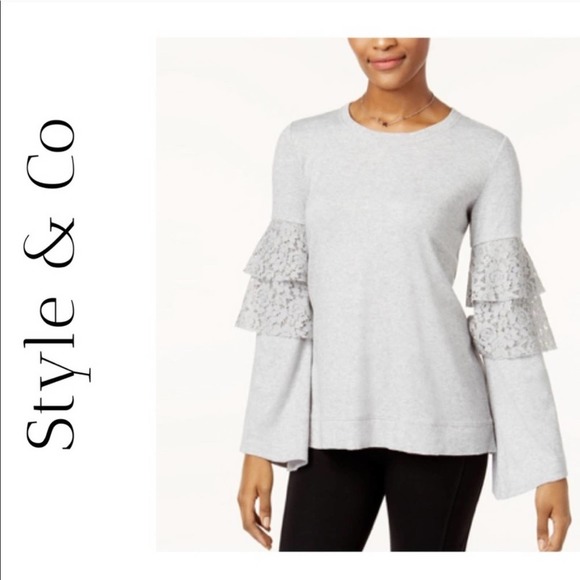 Style & Co. Sweaters - Style & Co Layered Lace Ruffle Sleeve Sweater
